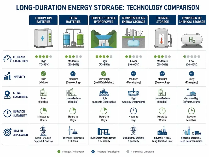 Comparison of major long-duration energy storage technologies Comparison of major long-duration energy storage technologies